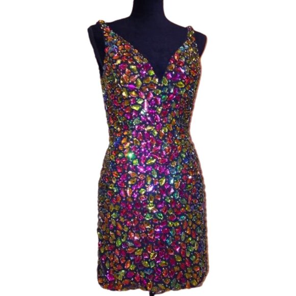 Luxury Couture Designer Crystals Beaded Runway Glamorous Cocktail Party Dress NW - Picture 10 of 12